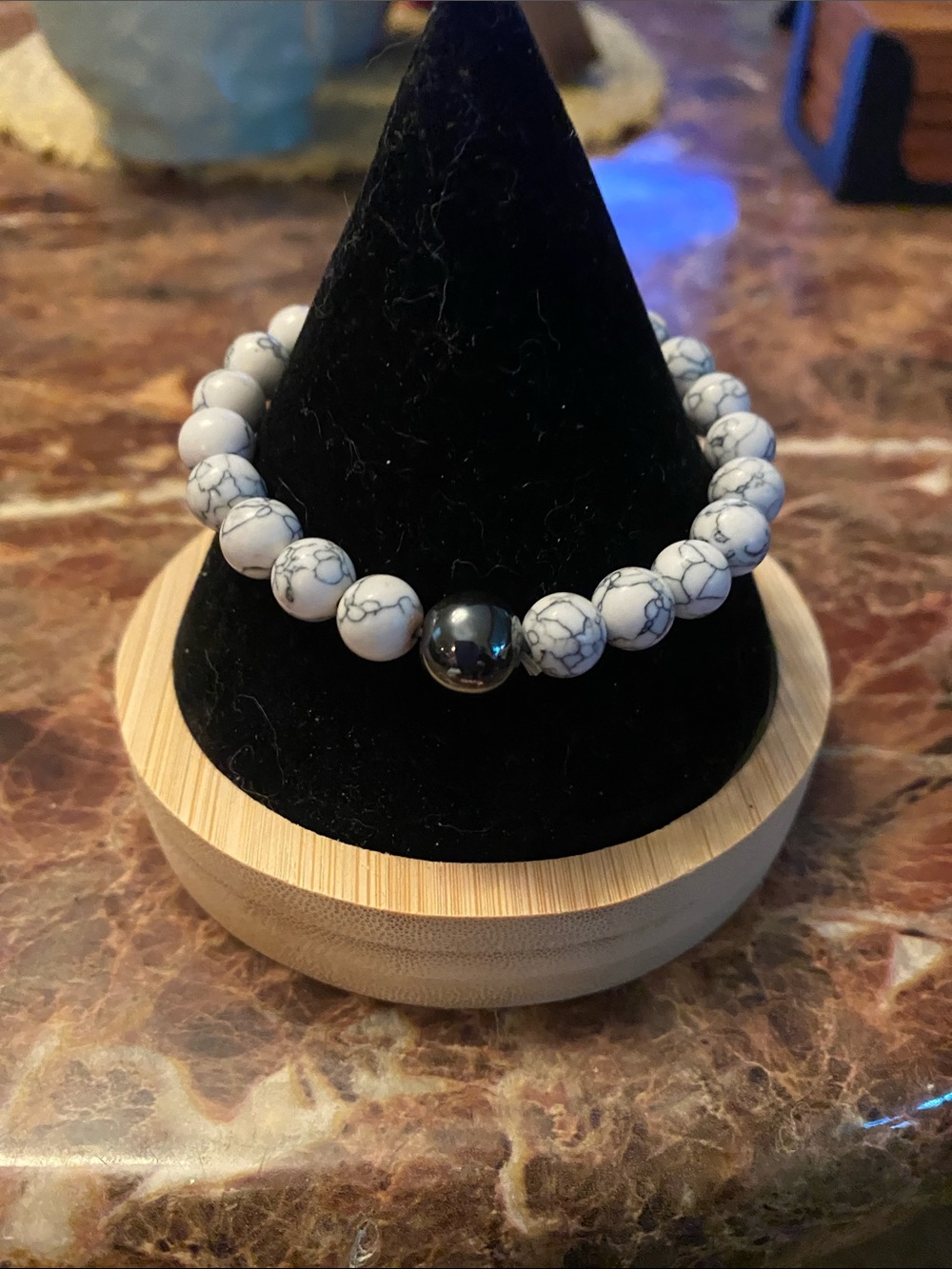 White Howlite Bead Bracelet with Hematite Accent - Women Jewelry